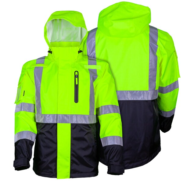 Mobile Warming Men's Hi Viz Yellow/Black Heated Rain Jacket, Bluetooth, 2X, 7.4V MWMJ16100620